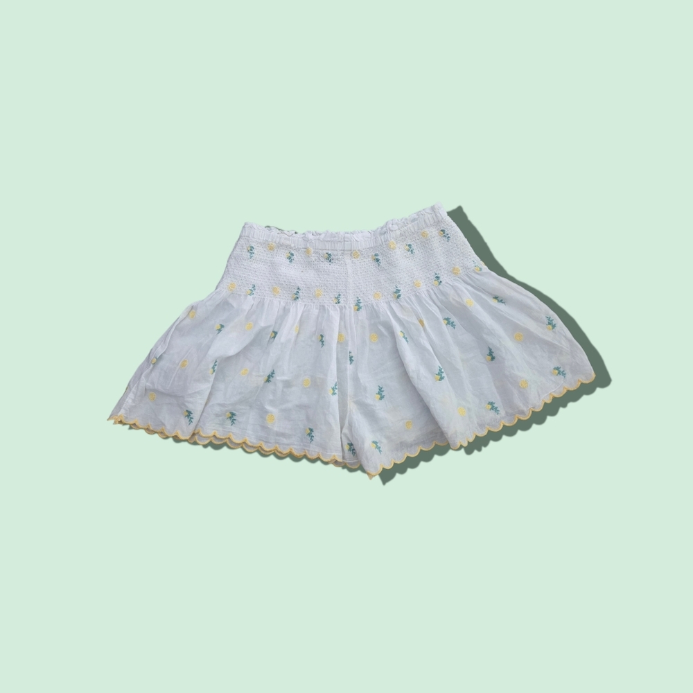 Joie White Shorts With Embroidered Lemons And Scalloped Yellow Hem, Size M